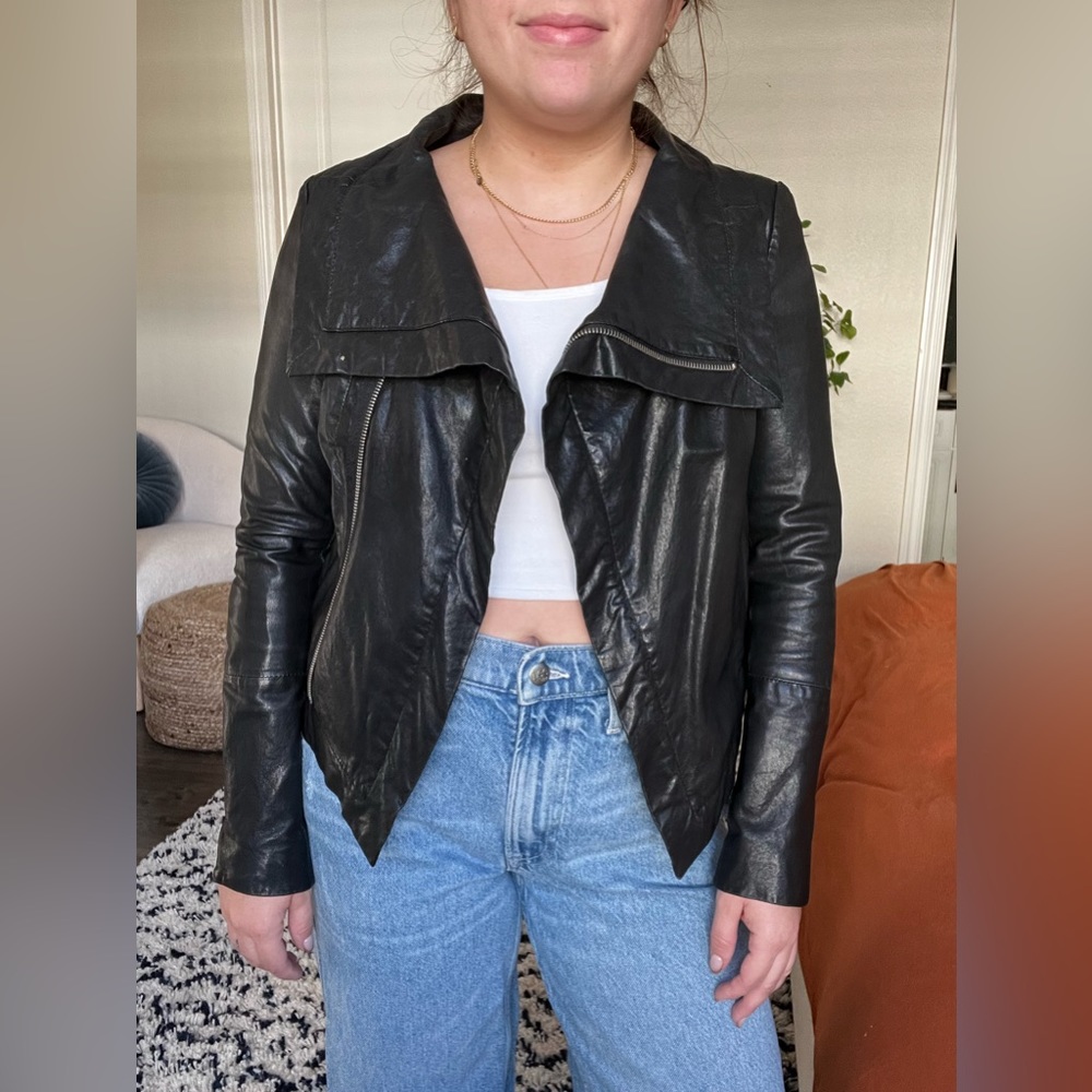 *Genuine Leather* Petite Moto Cropped Jacket Y2K - XS